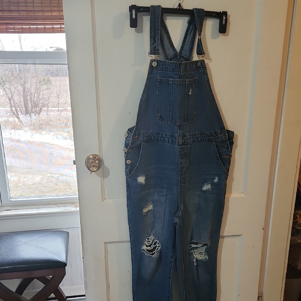 Wax Jean Distressed Blue Denim Women's Overalls